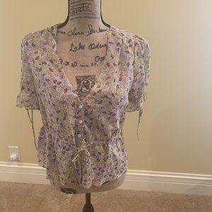 The East Order Purple Floral Short Sleeve Blouse